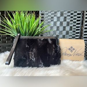 NWT- Patricia Nash Cassini Wristlet- Black Faux Fur & Full Grain Leather